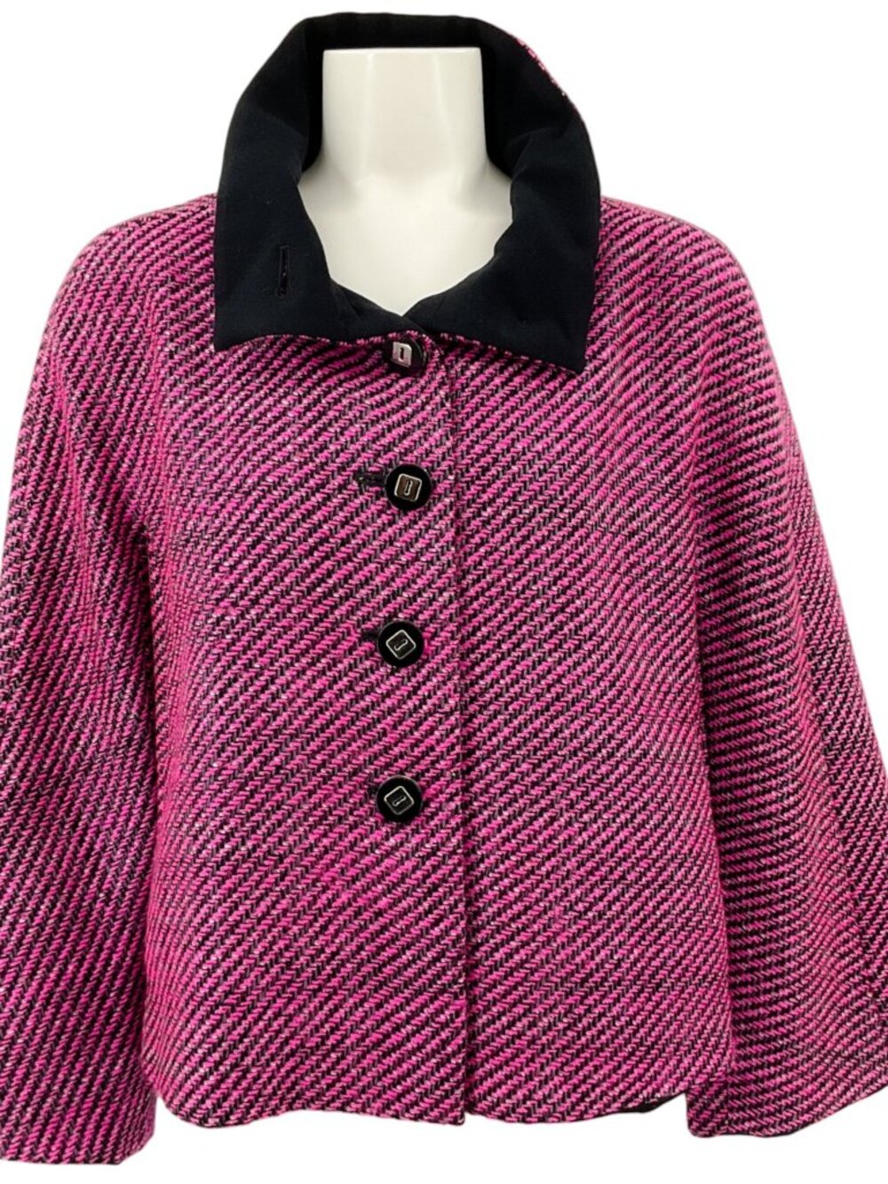 Escada Pink / Black Wool Knit Funnel Neck Jacket